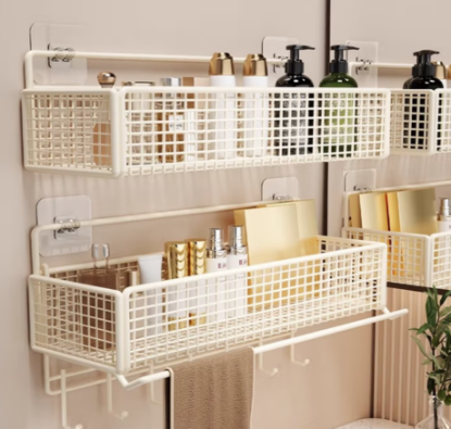 Picture of Toilet cream style storage rack, non perforated wall mounted shelf, bathroom sink rack