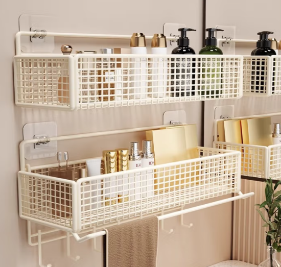 Picture of Toilet cream style storage rack, non perforated wall mounted shelf, bathroom sink rack