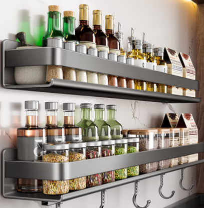 Picture of Storage rack, seasoning rack, wall mounted stainless steel knife holder, multi-layer oil, salt, sauce, vinegar storage rack, hanging rack gun, gray space aluminum holder