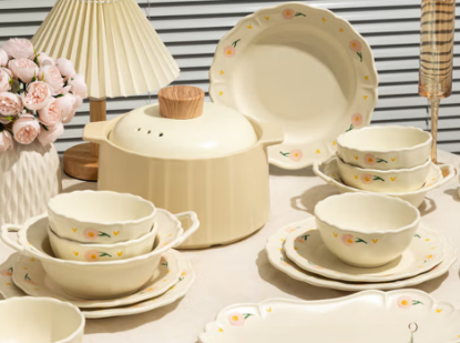 Picture of Modern Housewife Peony Underglaze Color Bowl and Dish Set, Household 2025 New Bowl and Dish Set, Moving Home Utensils [Practical Set] Peony 2 People