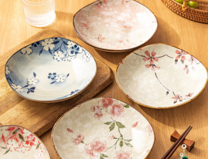Picture of Square Plate Ceramic Plate Vegetable Plate Household 2025 New Plate Tableware Plate Dancing Cherry Blossom Square Plate 6.8 inches
