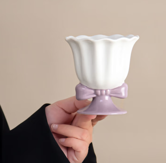 Picture of Cute cream style bow coffee cup, ceramic dessert cup, breakfast milk cup