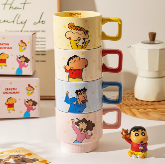Picture of Modern Housewife Crayon Shin chan Family Four Cup Ceramic Mug Cute Set Home Water Cup 【 Meiya 】 Stacked Mug 320ml