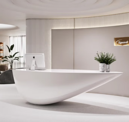 Picture of Baking paint shaped front desk, reception desk, creative welcome desk, hair salon, cash register desk, beauty salon counter, high back chair (1/color adjustable/rolling foot)