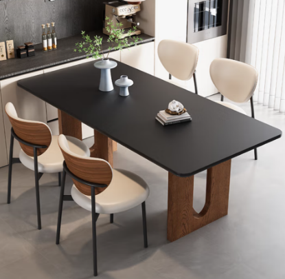 Picture of Ji Yaozhong Ancient Style Solid Wood Rock Plate Dining Table and Chair Combination Italian Minimalist Home Use 2025 New Rectangular Dining Table 160x80x75 Single Rock Plate Dining Table [12mm Rock Plate]